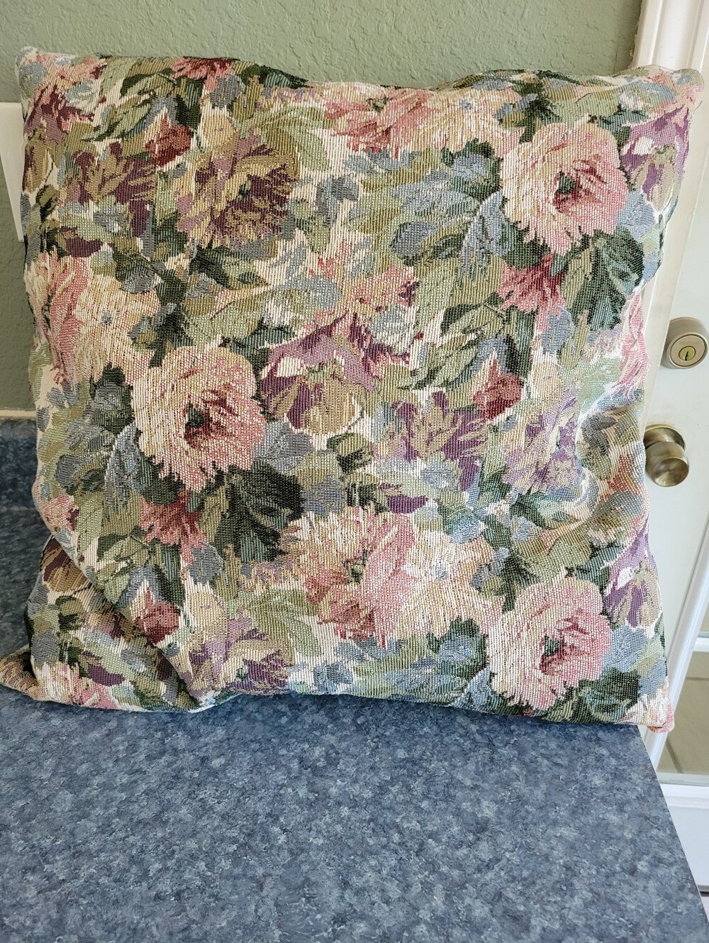 Floral Tapestry Throw Pillow - Pink and Green